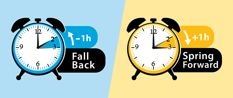 Daylight savings time clock graphic