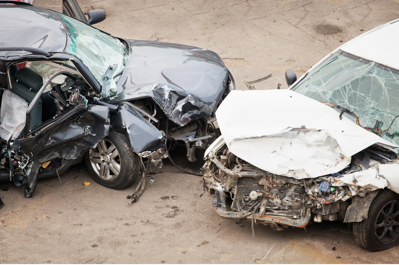 Head on collision car wreck